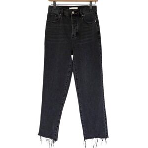 PacSun High Rise Straight Leg Jeans Black Raw Hem 90s Minimal Grunge Womens 26